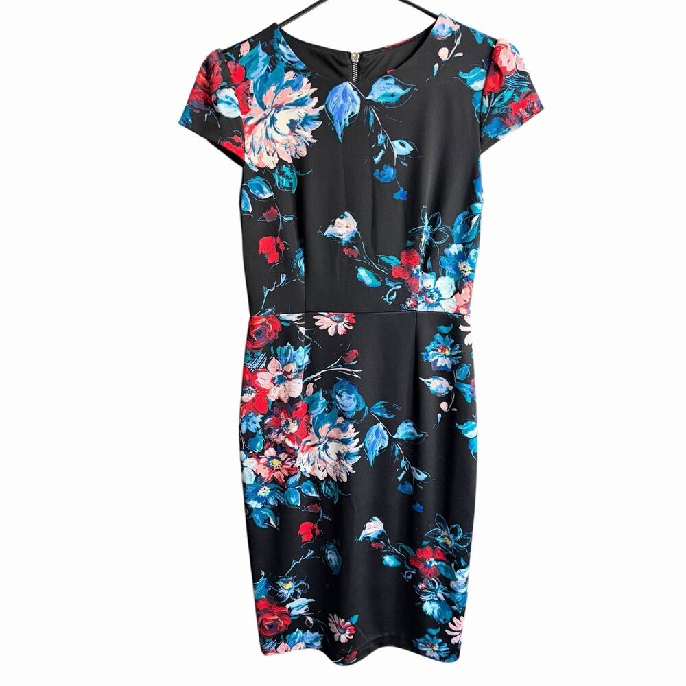 Betsey Johnson Black Floral Sheath Dress 4 Stretch Darkfairy Whimsigoth Romantic